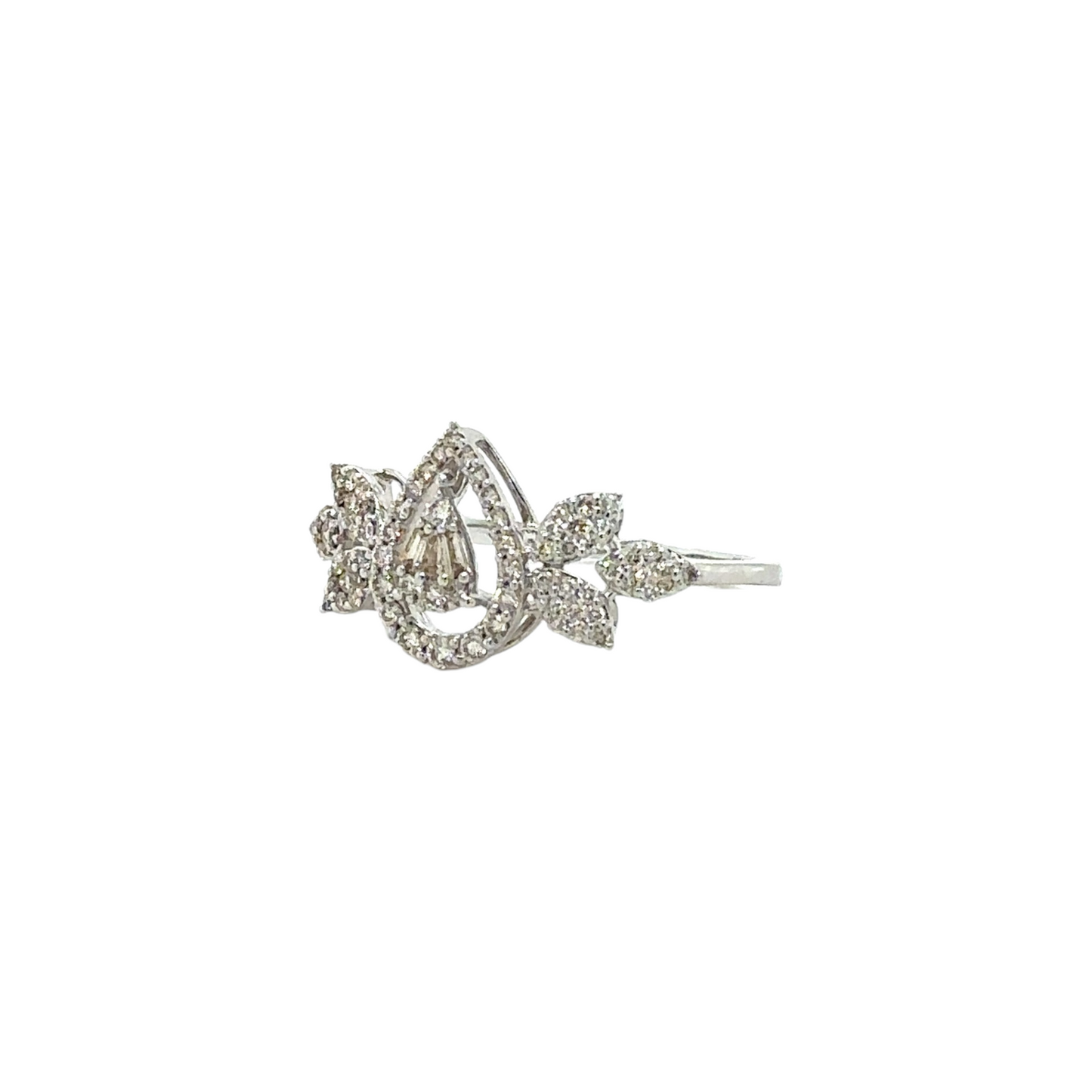 Leafy Diamond Teardrop Ring