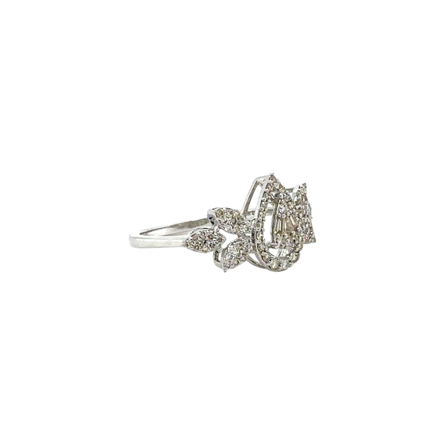 Leafy Diamond Teardrop Ring