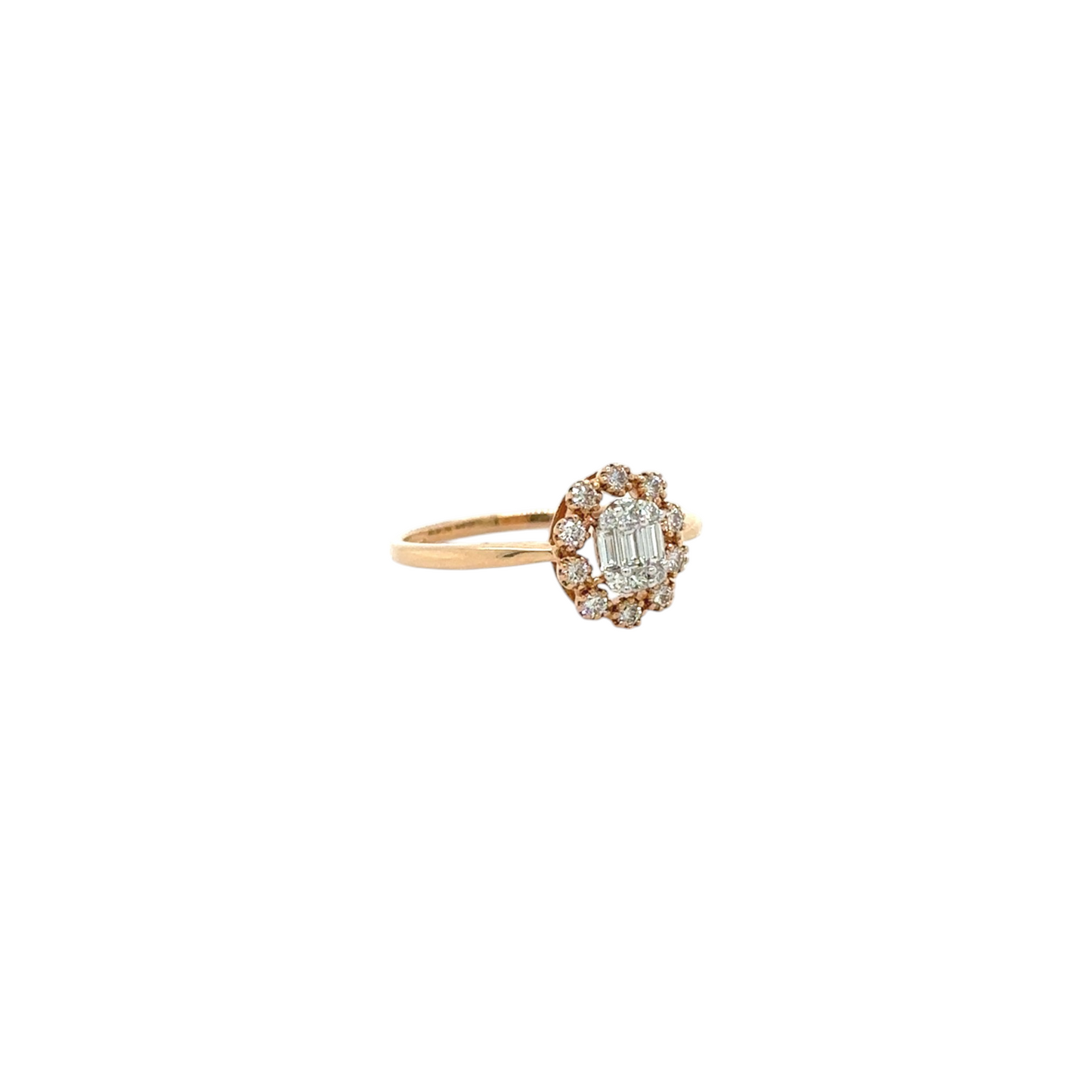 Vintage Floral Halo with Baguette Diamond Ring
