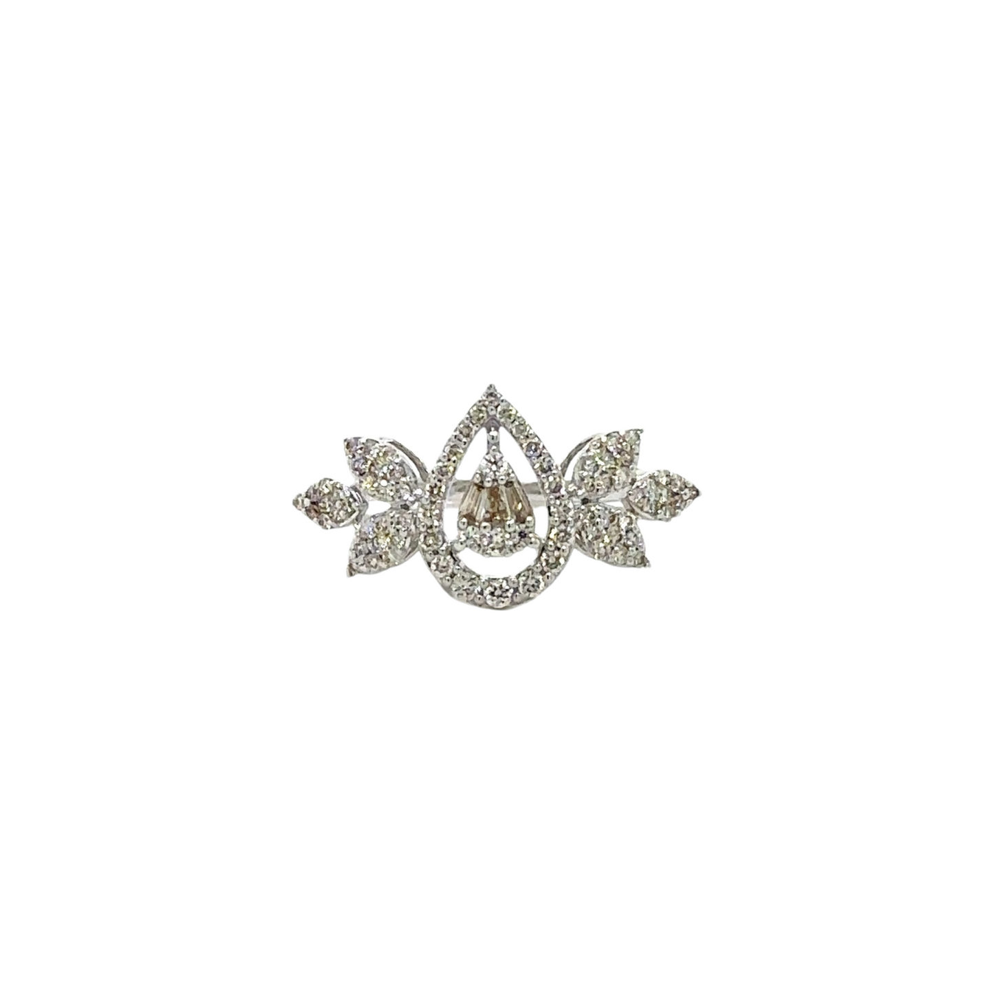 Leafy Diamond Teardrop Ring