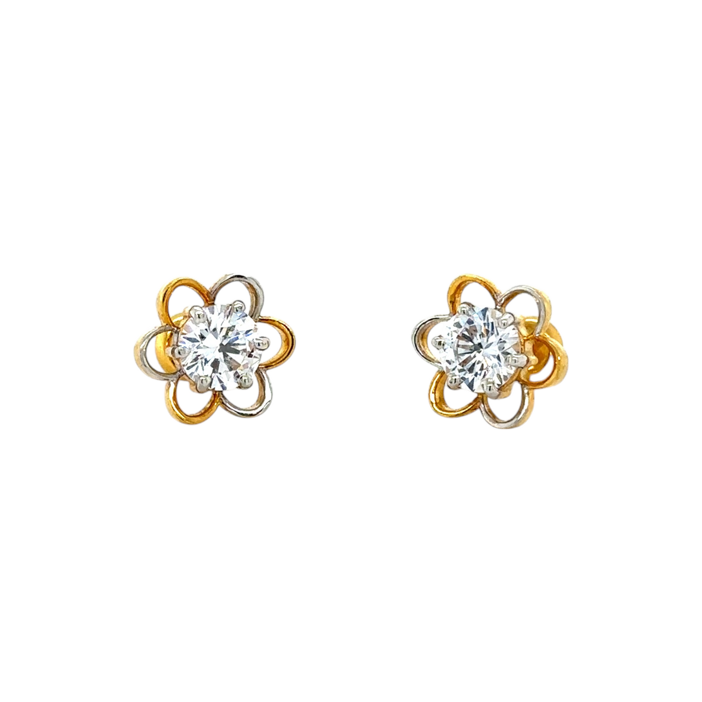 Floral Gold and Silver Stud Earrings with Sparkling Center