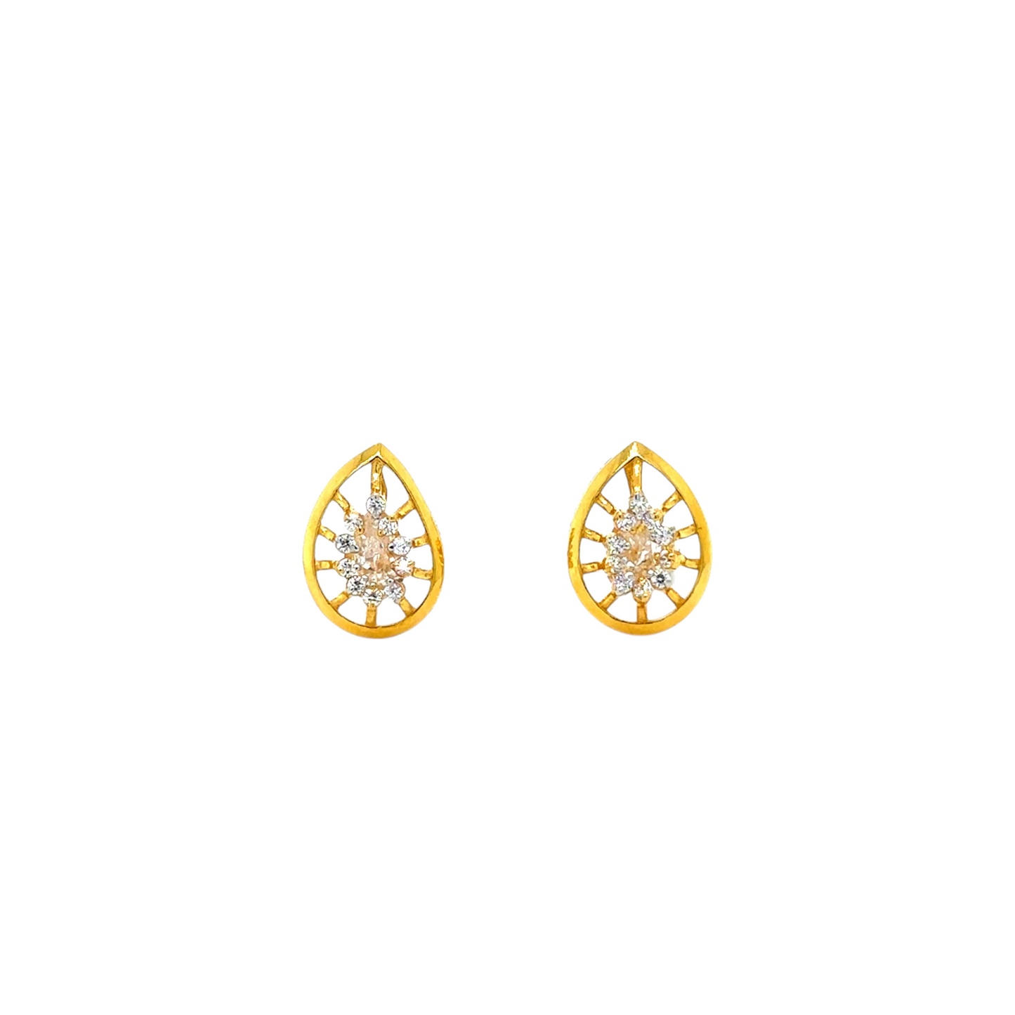 Gold Teardrop Stud Earrings with Sparkling Center