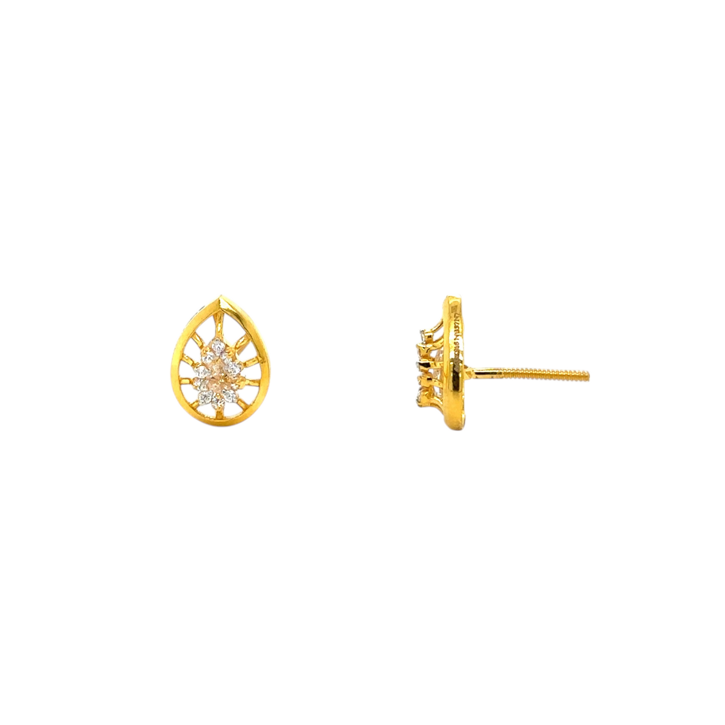 Gold Teardrop Stud Earrings with Sparkling Center
