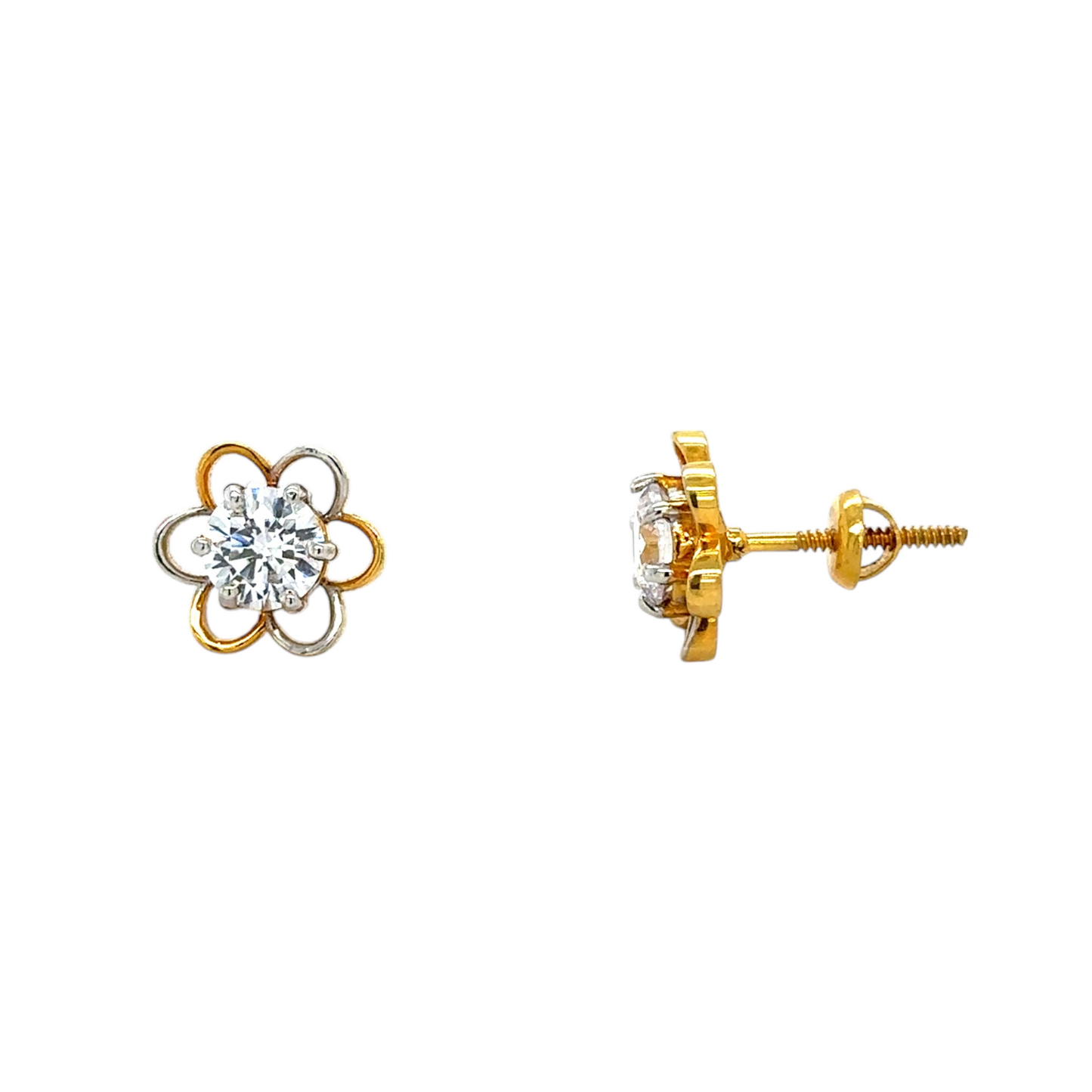 Floral Gold and Silver Stud Earrings with Sparkling Center
