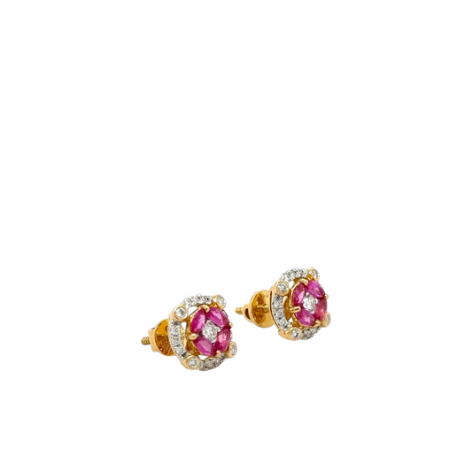 Ruby and Diamond Halo Studs