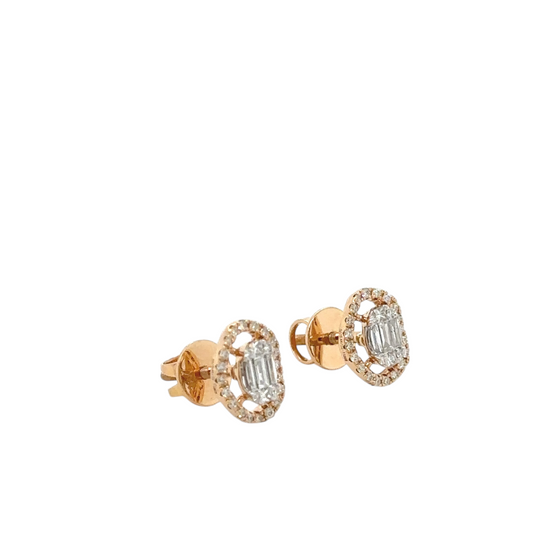 Oval Halo Baguette Diamond Studs