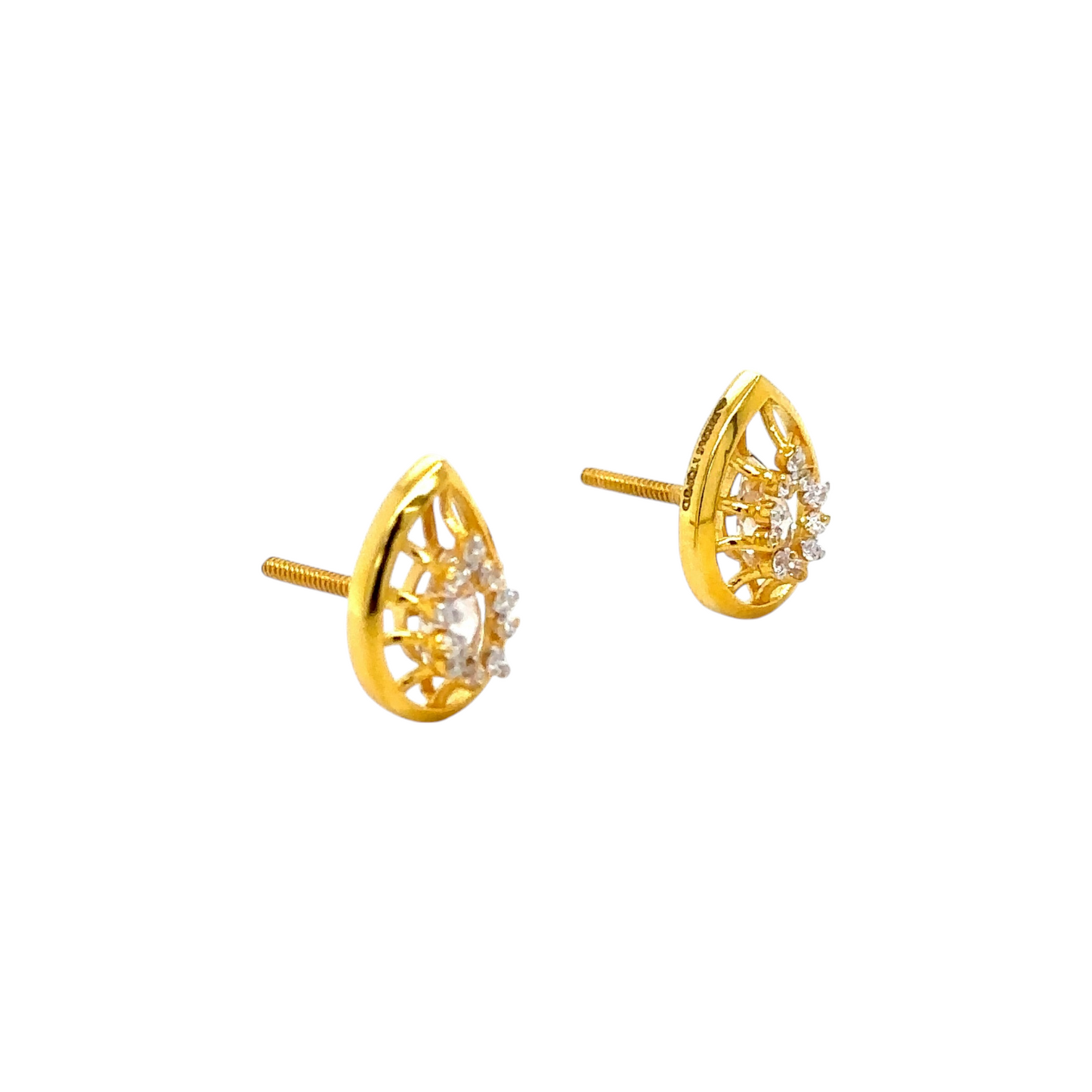 Gold Teardrop Stud Earrings with Sparkling Center