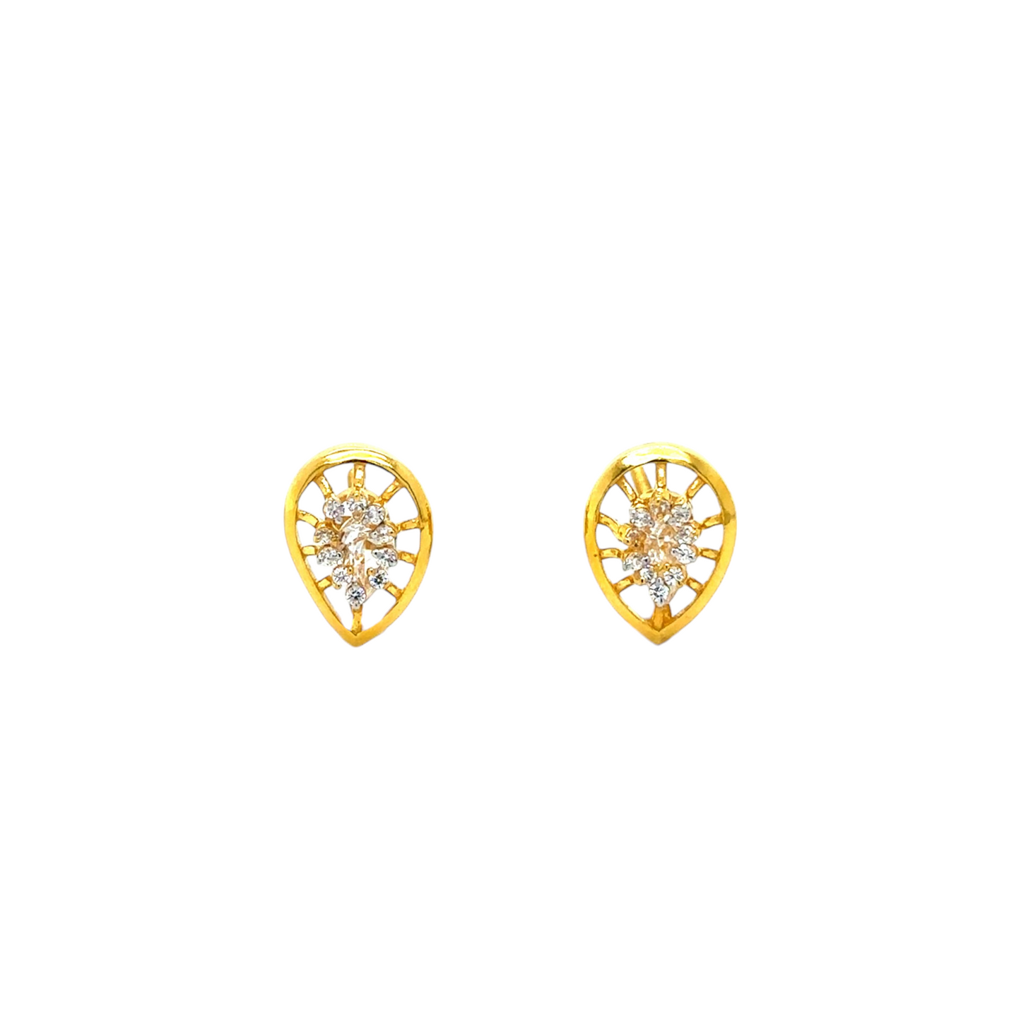 Gold Teardrop Stud Earrings with Sparkling Center