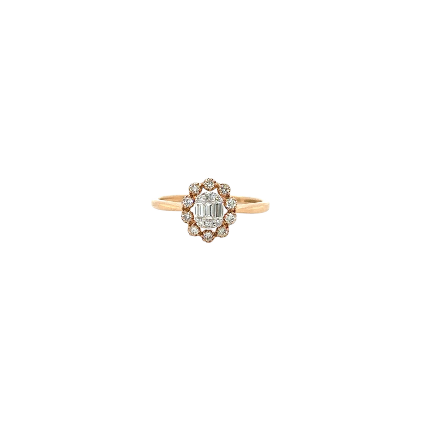 Vintage Floral Halo with Baguette Diamond Ring